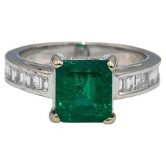 GIA Certified 18k White Gold Zambia Emerald Diamond Cocktail Ring 2.69 Size 5.5