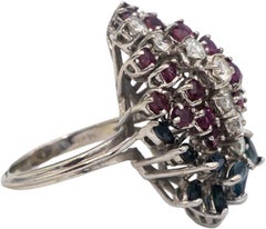 12k-14k White Gold Diamond Ruby and Sapphire Waterfall Cocktail Ring 3.75CT