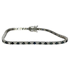 14k White Gold VS Diamond and Sapphire Tennis Bracelet 5.18CT