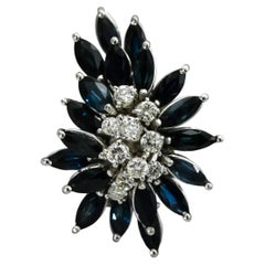 14k White Gold Round Diamond Marquise Sapphire Waterfall Ring 4.70CT Size 4