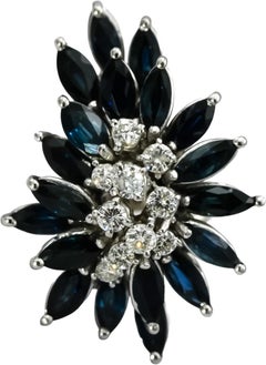 14k White Gold Round Diamond Marquise Sapphire Waterfall Ring 4.70CT Size 4