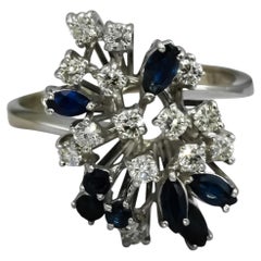 18k White Gold VS Round Diamond and Marquise Sapphire Ring 0.75CT Size 7.5