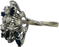 18k White Gold VS Round Diamond and Marquise Sapphire Ring 0.75CT Size 7.5