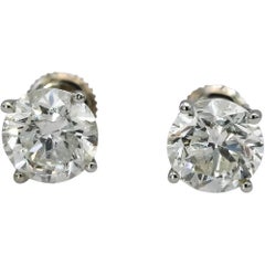 14k White Gold Round Natural Diamond Screw Back Stud Earrings 4.01CT