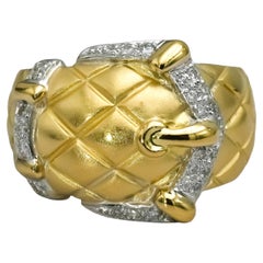 18k Yellow Gold Platinum VS Round Diamond Belt Buckle Ring 0.25CT Size 6.25