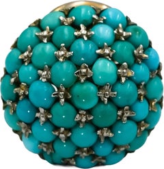 18k White Gold Cabochon Turquoise Cluster Button Earrings