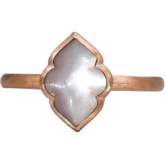 Bague solitaire KABANA en or rose 14 carats et nacre, taille 7,75