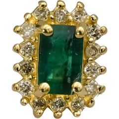 14k Yellow Gold Diamond and Emerald Stud Earrings 1.43CT