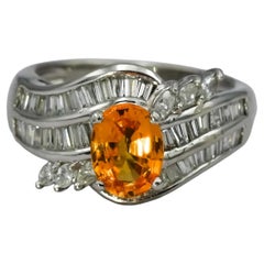 Platinum Diamond and Orange Sapphire Cocktail Ring 2.26CT Size 6.5