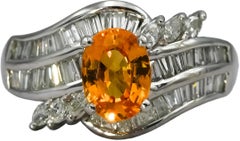 Platinum Diamond and Orange Sapphire Cocktail Ring 2.26CT Size 6.5