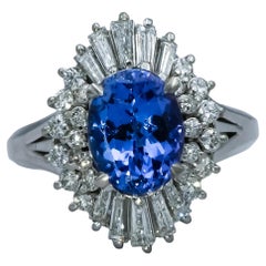 Platinum VS Diamond and Tanzanite Cocktail Ring 3.01CT Size 6.5