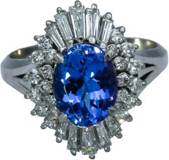 Platinum VS Diamond and Tanzanite Cocktail Ring 3.01CT Size 6.5
