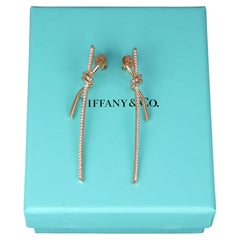 22238 Tiffany Co 2.25” Knot 18k Yellow Gold Pave Set Diamond Drop Long Earrings