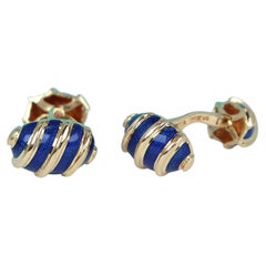 26658 Tiffany & Co 18k Yellow Gold Blue Enamel Jean Schlumberger Olive Cufflinks