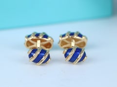 26658 Tiffany & Co 18k Yellow Gold Blue Enamel Jean Schlumberger Olive Cufflinks