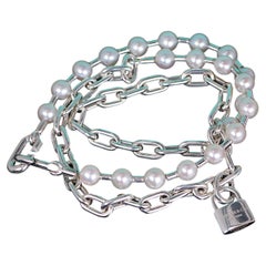 26657 Tiffany & Co Sterling Silver Cultured Pearl HardWear Padlock Wrap Bracelet