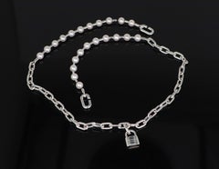 26657 Tiffany & Co Sterling Silver Cultured Pearl HardWear Padlock Wrap Bracelet