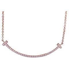 26669 Tiffany & Co 18k Rose Gold Pave Diamond Small Smile T Pendant 16"