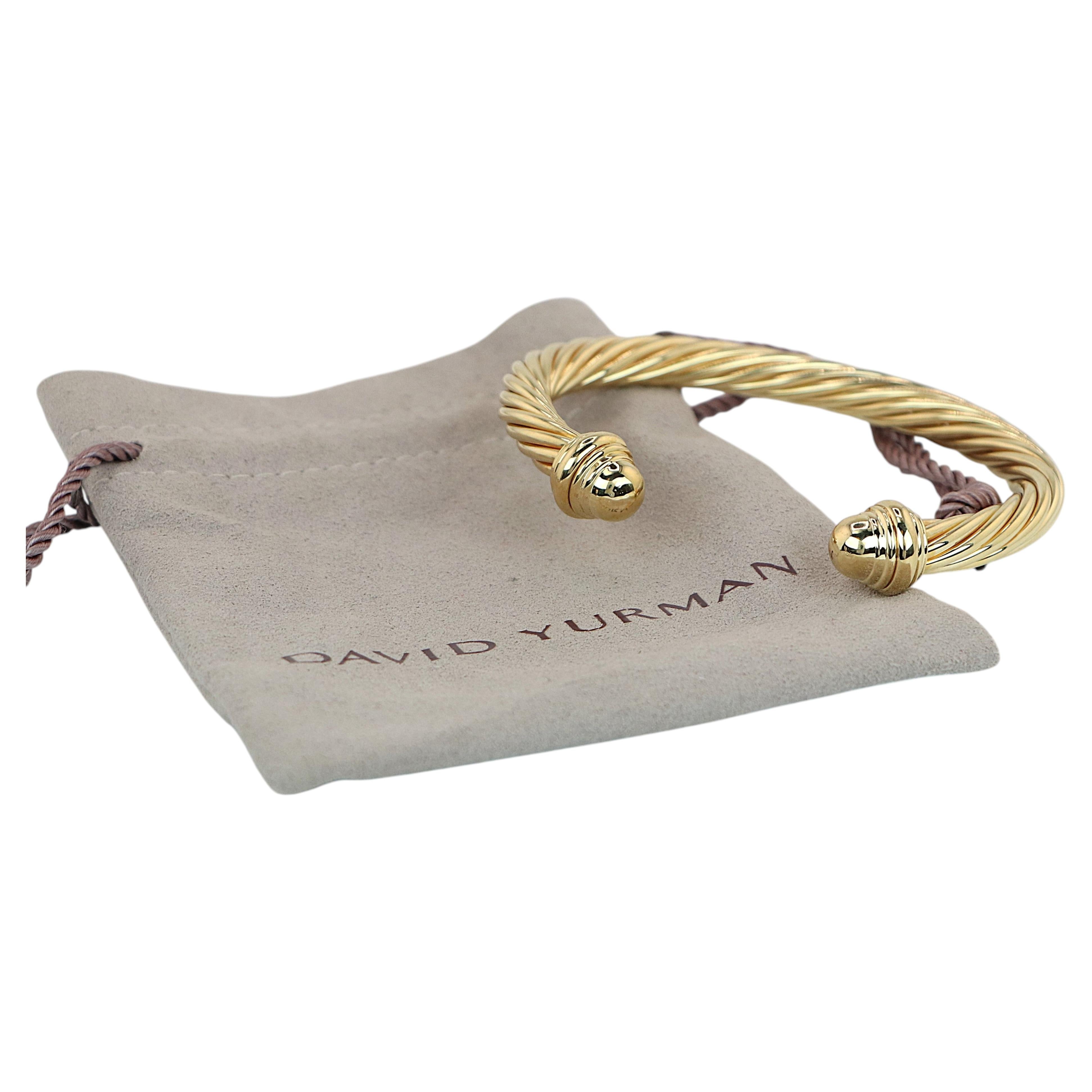 26652 David Yurman 18K Yellow Gold 7mm Dome Classic Cable Cuff Bracelet Large L For Sale
