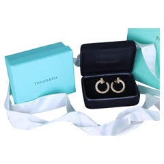 26612 Tiffany & Co T1 18k Yellow Gold Pave Diamond Open Hoop Earrings