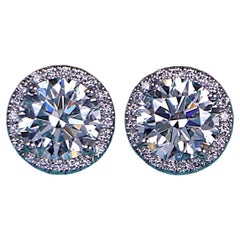 26582 Tiffany Co Soleste Platinum 2.66ct G VS1 Round Diamond Halo Stud Earrings