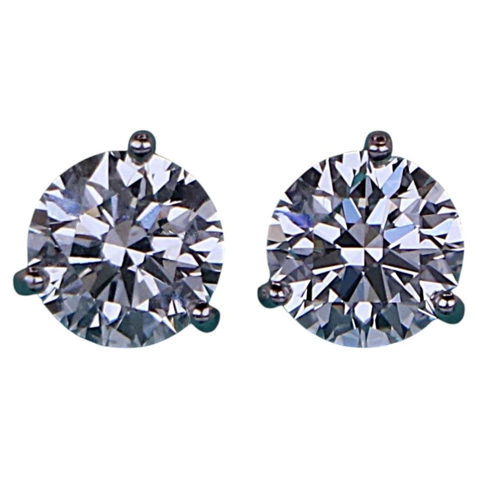 26594 Tiffany Co Platinum 2.00ct F VVS2 Round Diamond Three Prong Stud Earrings