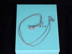 26498 Tiffany & Co Platinum Diamond Bezel Halo Circlet Drop Pendant 16" Necklace