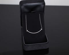 22149 Tiffany & Co 18k White Gold Pave Diamond Small Smile T Pendant Necklace