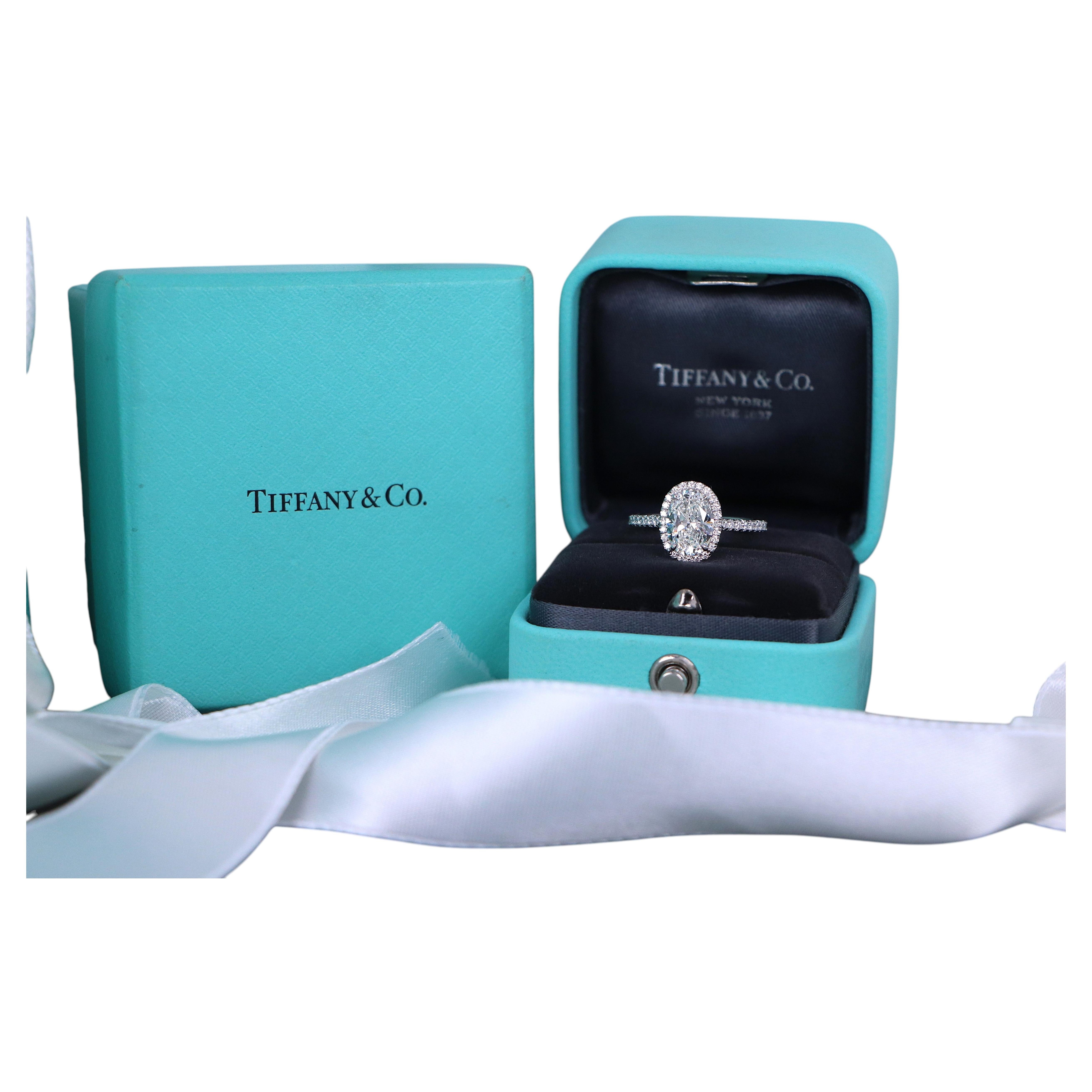 26866 Tiffany & Co 1.51 H VVS1 Oval Diamond Platinum Soleste Engagement Ring 6 For Sale