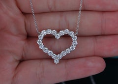 26842 Tiffany & Co Platinum 1.96ct Round Diamond Large Heart Pendant
