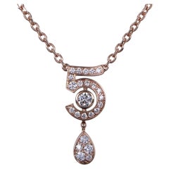 26831 Chanel N°5 18K Rose Gold Pave Diamond Number Five 18" Necklace Pendant