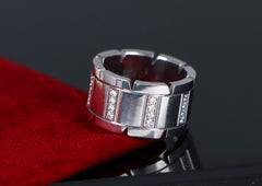 26826 Cartier Tank Francaise 18K White Gold Diamond 11mm Wide Ring Band #51 5.75