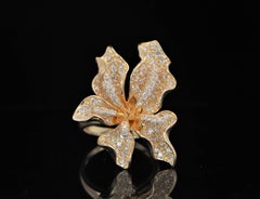 19632 Cocktail Flower Leaf Ring 18K Yellow Gold 2.40ct Pave Round Diamond