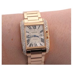 22305 Cartier 18k Rose Gold Tank Anglaise Diamond Automatic Watch WT100003 Large