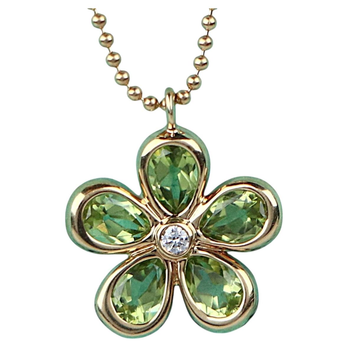 22247 Tiffany & Co 18k Yellow Gold Peridot Diamond Sparkler Flower Pendant 20" For Sale