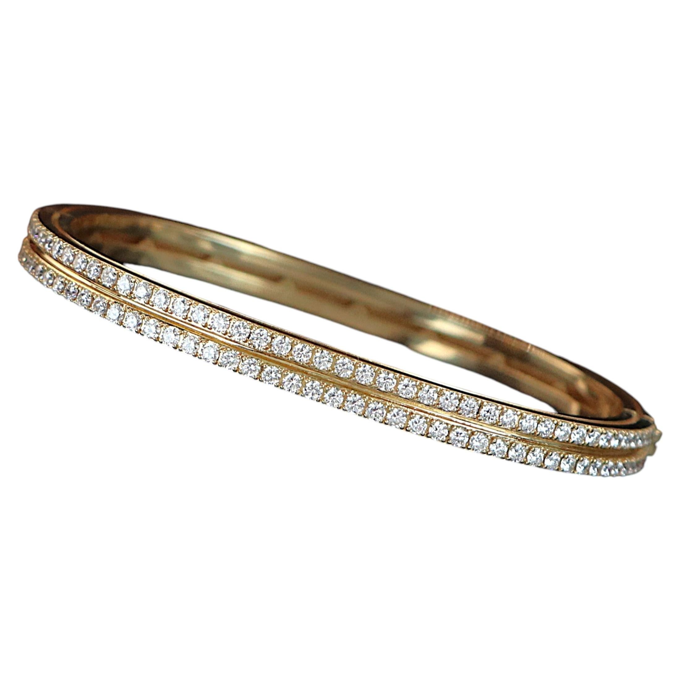Pre-owned Roberto Coin 26880  Portofino 18k Yellow Gold Double Row Diamond Bangle Bracelet