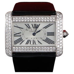 26855 Cartier Tank Divan 38mm 18k White Gold Pave Diamond Quartz Watch WA301356