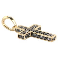 26686 David Yurman 18K Yellow Gold Pave Set Black Diamond 31mm Cross Pendant
