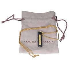 26662 David Yurman 18K Yellow Gold Titanium Cable Bar Pendant Box Chain Necklace