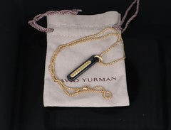 26662 David Yurman 18K Yellow Gold Titanium Cable Bar Pendant Box Chain Necklace