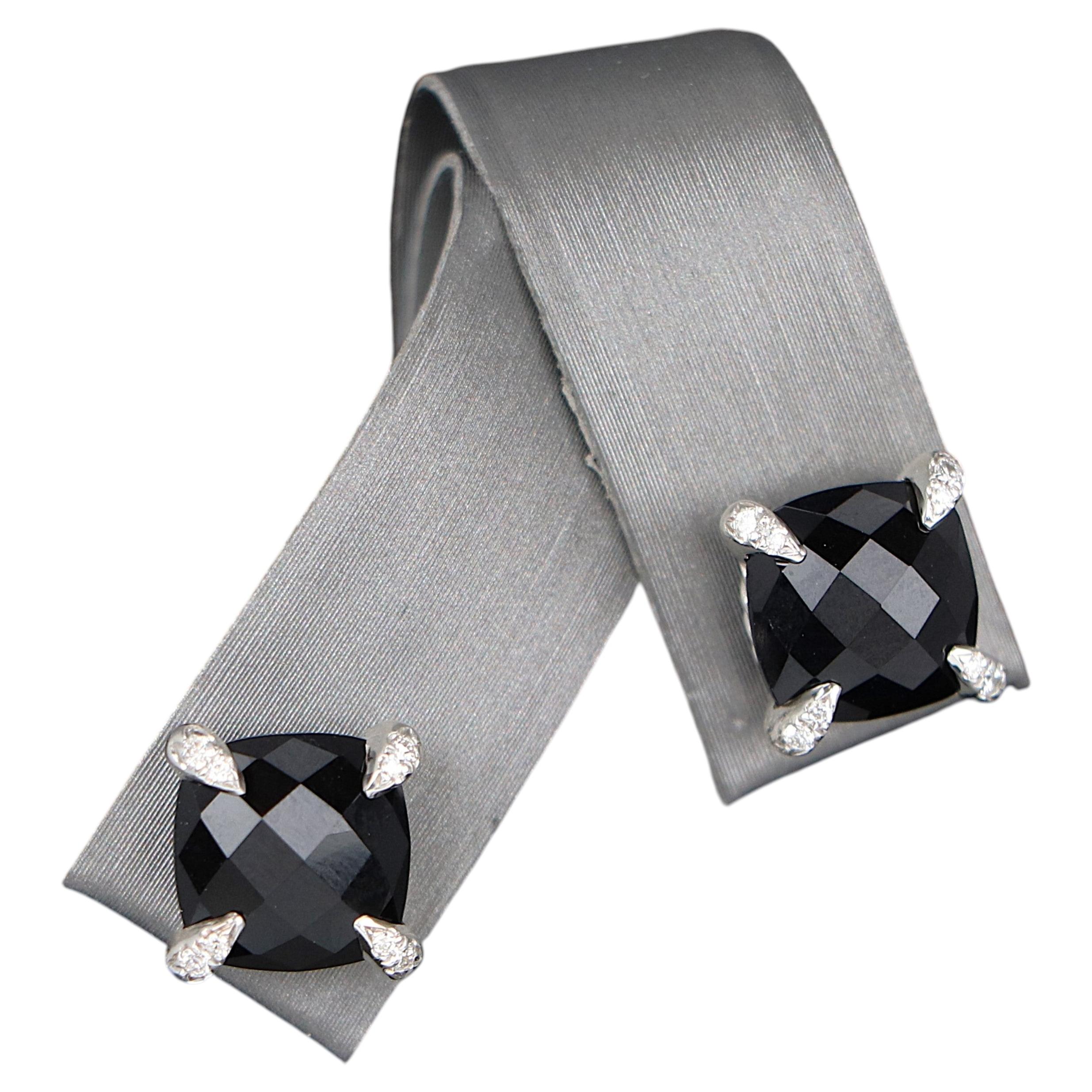 26604 David Yurman 9mm Chatelaine Silver Pave Set Black Onyx Diamond Earrings For Sale