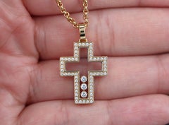 26474 Chopard 18k Yellow Gold Happy Floating Diamond Cross Pendant Necklace