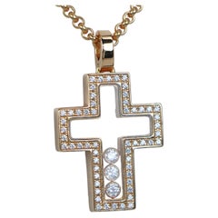 26474 Chopard 18k Yellow Gold Happy Floating Diamond Cross Pendant Necklace