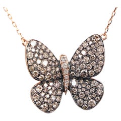 26358 Levian 14K Rose Gold Chocolate Vanilla Diamond Butterfly Pendant Necklace