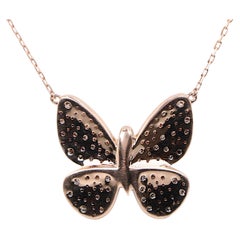 26358 Levian 14K Rose Gold Chocolate Vanilla Diamond Butterfly Pendant Necklace