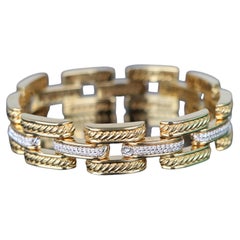22145 David Yurman Gatelin 18K Gold Pave Set Diamond Cable Link Chain Bracelet