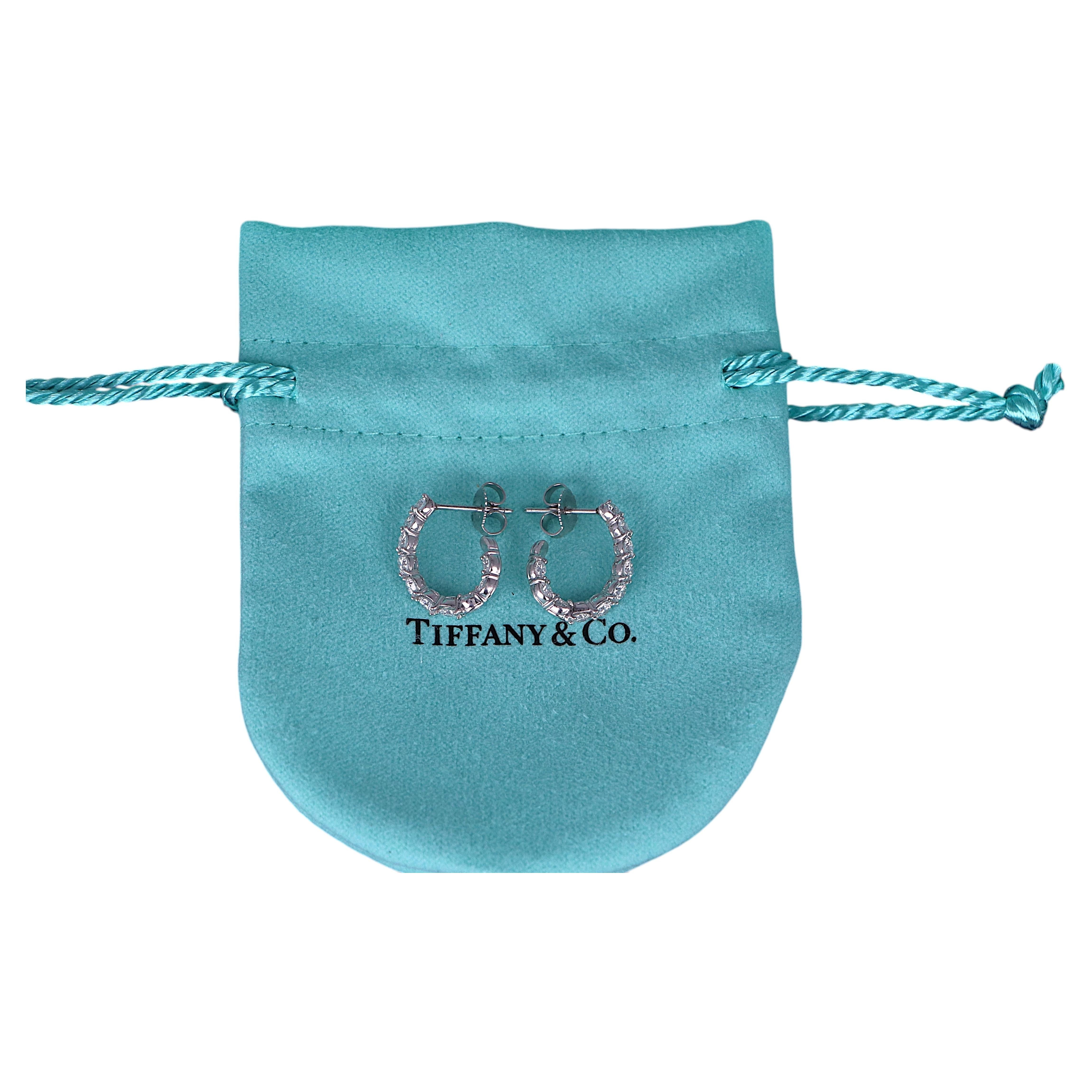 26885 Tiffany & Co Platinum 1.10ct Round Diamond Inside-Out Hoop Earrings For Sale