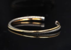 22317 David Yurman 18k Yellow SOLID Gold Silver Crossover Cable Cuff Bracelet L