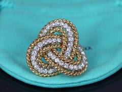 22325 Rare Vintage Tiffany & Co 18K Gold Diamond Interlocking Rope Pin Brooch