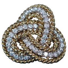 22325 Rare Vintage Tiffany & Co 18K Gold Diamond Interlocking Rope Pin Brooch